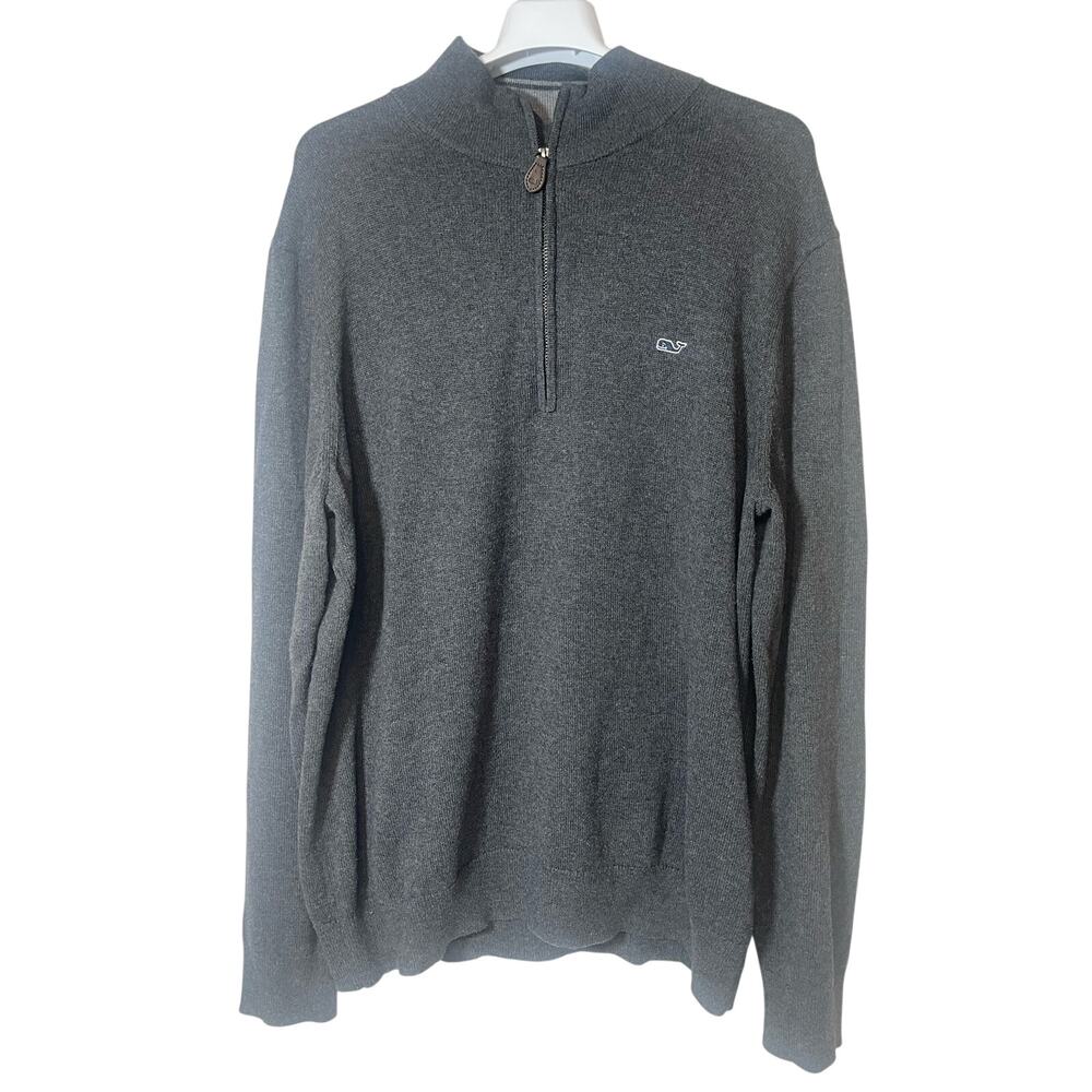 Vineyard Vines Cotton Cashmere 1/4 Zip Gray Sweater Mens Size Medium M USED